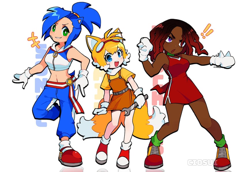 sonic the hedgehog, tails, and knuckles the echidna (sonic) drawn by cio_(ciosui)