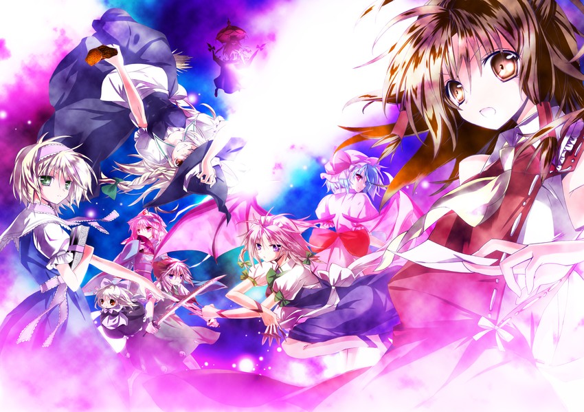hakurei reimu, kirisame marisa, remilia scarlet, izayoi sakuya, konpaku youmu, and 4 more (touhou and 1 more) drawn by caesar_(nicoseiga)