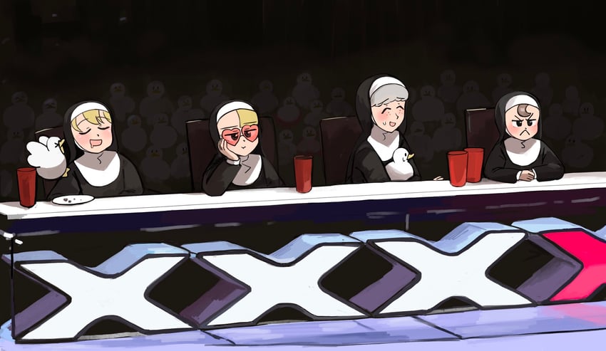 clumsy nun, froggy nun, spicy nun, and sheep nun (little nuns and 1 more) drawn by diva_(hyxpk)