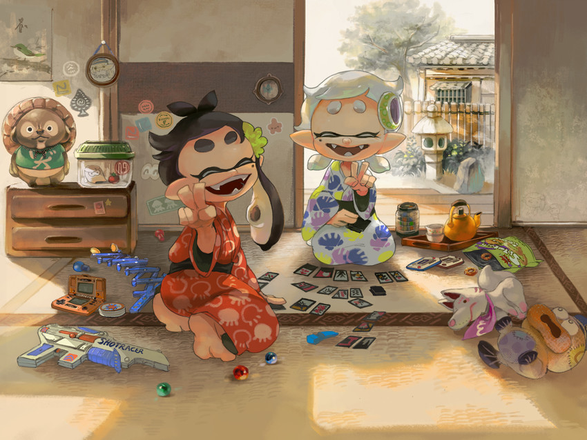 callie, marie, cap'n cuttlefish, and zapfish (splatoon and 1 more) drawn by minato_(minat0)