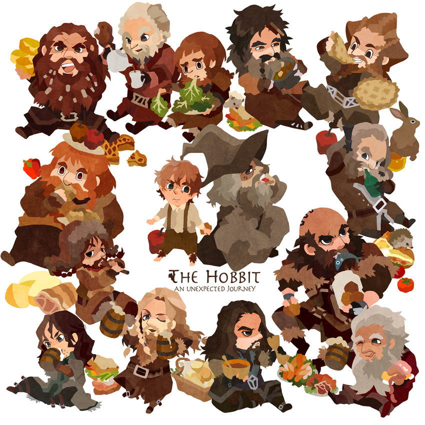 gandalf, bilbo baggins, thorin oakenshield, fili, kili, and 10 more (tolkien's legendarium and 1 more) drawn by kuroihato