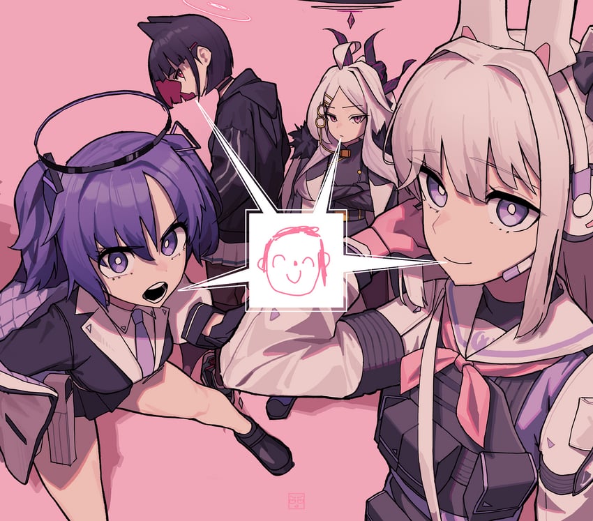 sensei, yuuka, doodle sensei, hina, kazusa, and 1 more (blue archive) drawn by blast-7