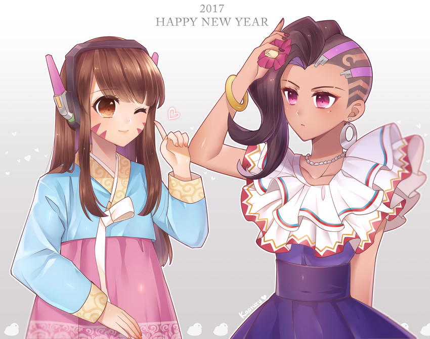 d.va and sombra (overwatch and 1 more) drawn by kaoruru_(sakuno2911)