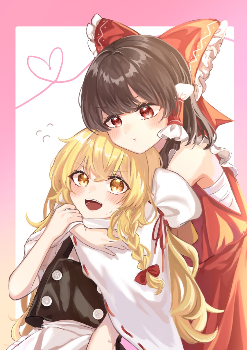 hakurei reimu and kirisame marisa (touhou) drawn by yomogi_9392