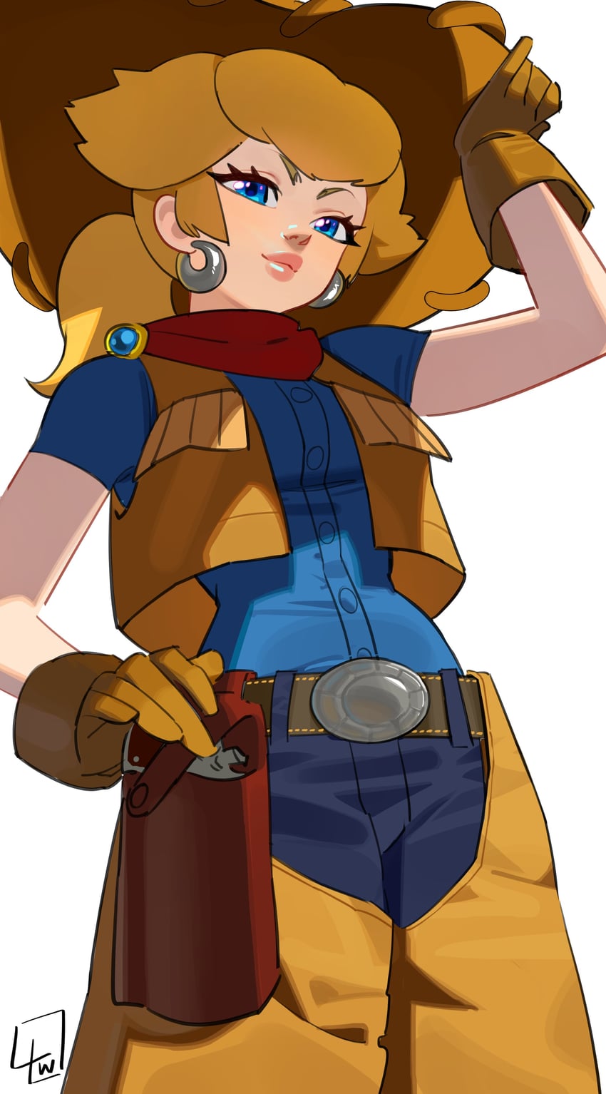 princess peach and cowgirl peach (mario and 1 more) drawn by l4wless