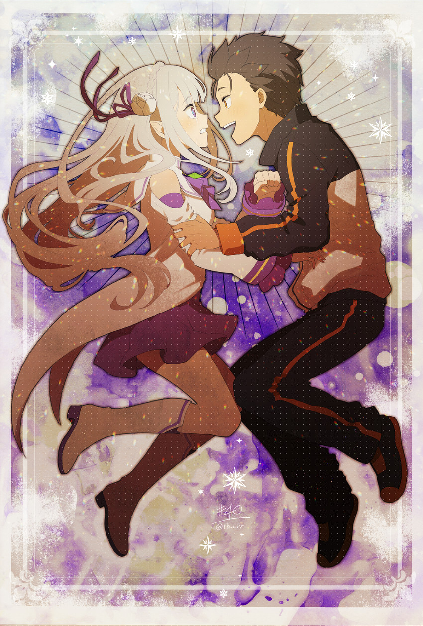 emilia and natsuki subaru (re:zero kara hajimeru isekai seikatsu) drawn by yomo_(rb_crr)
