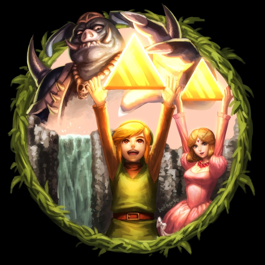 link, princess zelda, and ganon (the legend of zelda) drawn by bellhenge