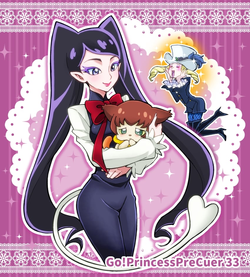 miss siamour, shut, and kuroro (precure and 1 more) drawn by nanjou_akimasa
