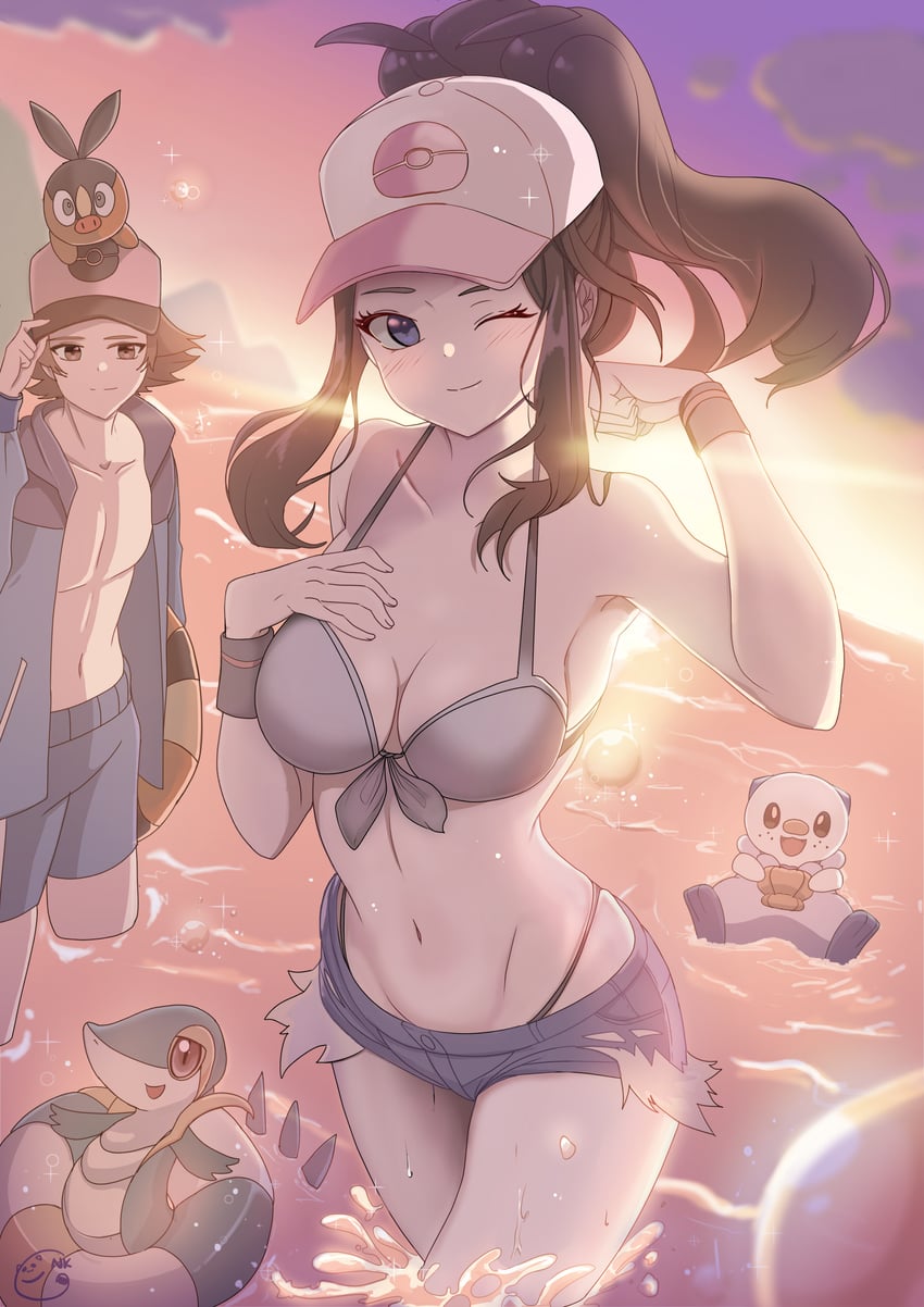 hilda, hilbert, oshawott, snivy, and tepig (pokemon and 1 more) drawn by neogul_kim