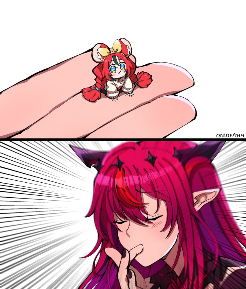 hakos baelz, irys, and strawberry baelz (hololive and 1 more) drawn by onionyaa