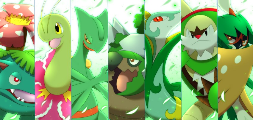 venusaur, serperior, decidueye, sceptile, meganium, and 2 more (pokemon) drawn by maiko_(mimi)