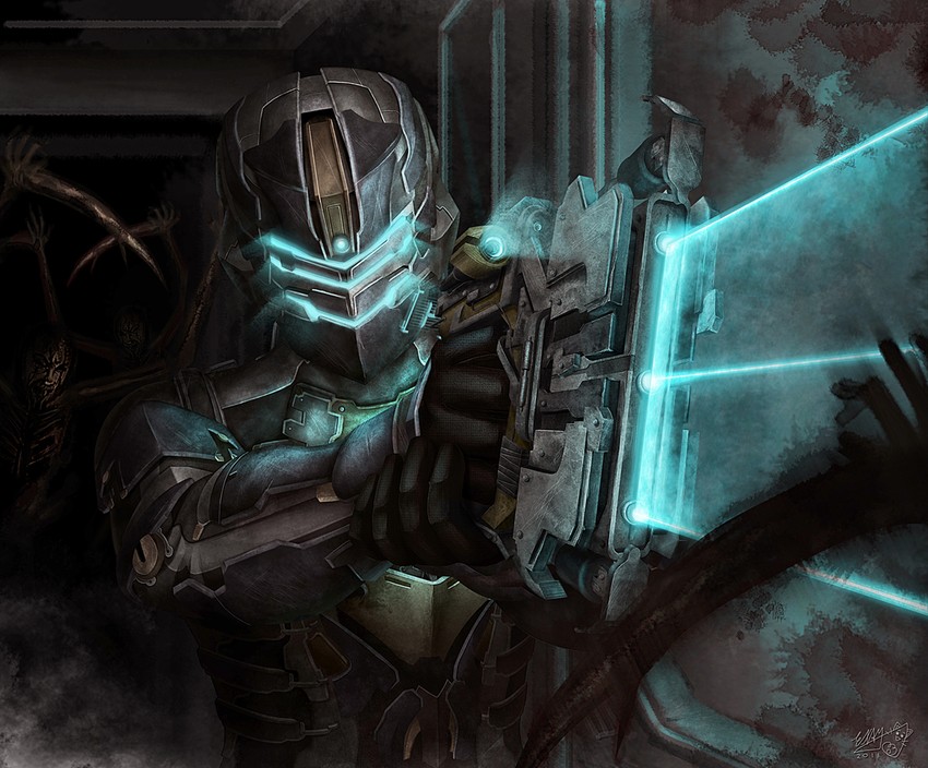 isaac clarke and slasher (dead space and 1 more) drawn by examheart