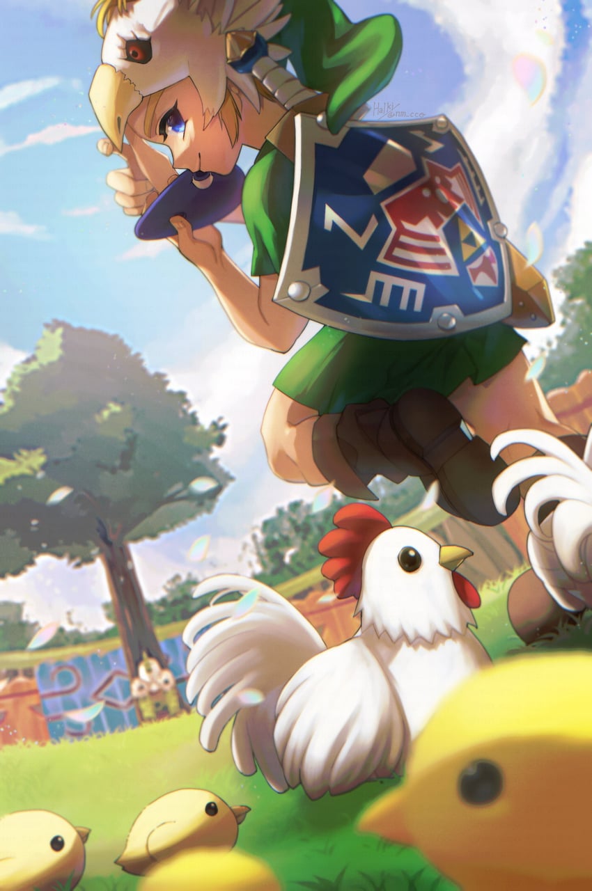 link, young link, and cucco (the legend of zelda and 1 more) drawn by ao_haruki