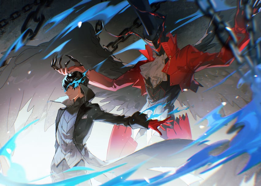 amamiya ren, joker, and arsene (persona and 1 more) drawn by lluyss