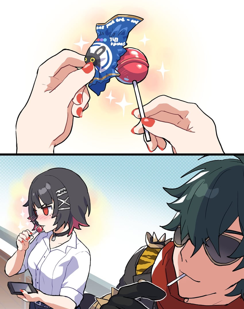 ellen joe and lighter (zenless zone zero) drawn by sakana_(fishchunk)