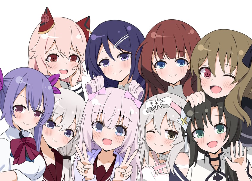 kuo shenlin, kaede johan nouvel, wang yujia, tamba akari, shiozaki suzume, and 4 more (assault lily) drawn by hosinonana