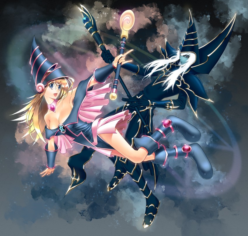 dark magician girl and dark magician (yu-gi-oh! and 1 more) drawn by oomii_(f.style)