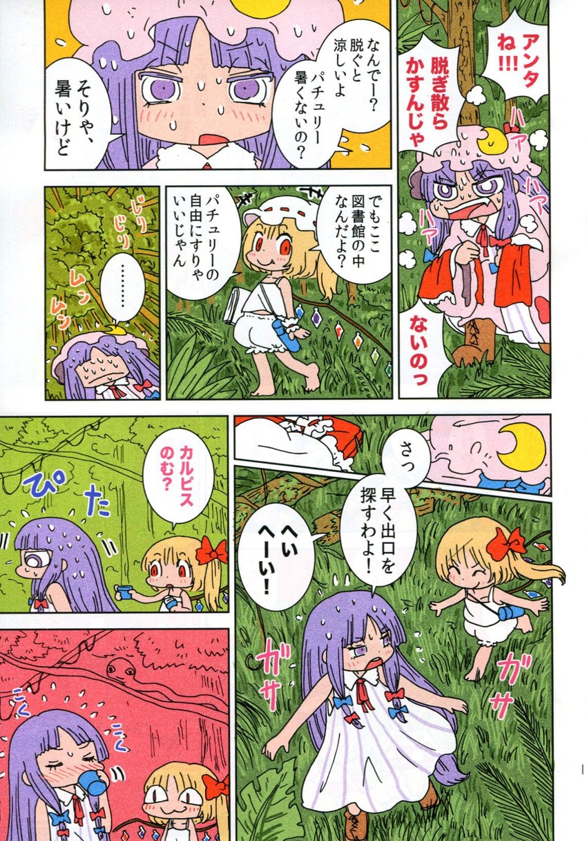 flandre scarlet and patchouli knowledge (touhou and 1 more) drawn by karaagetarou