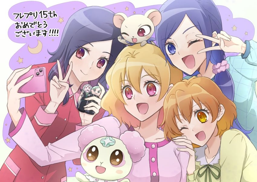 higashi setsuna, momozono love, yamabuki inori, aono miki, eas, and 4 more (precure and 1 more) drawn by hagihara_riku