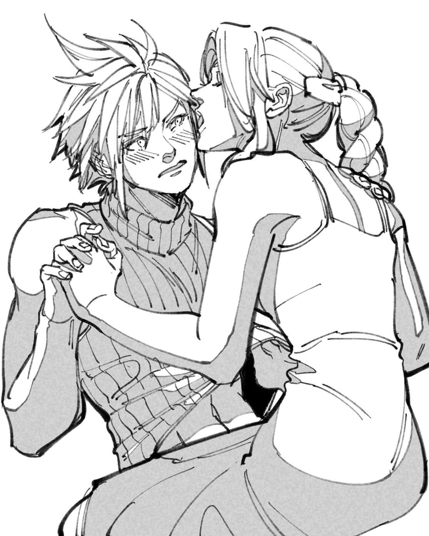 cloud strife and aerith gainsborough (final fantasy and 2 more) drawn by oimo_(oimkimn)