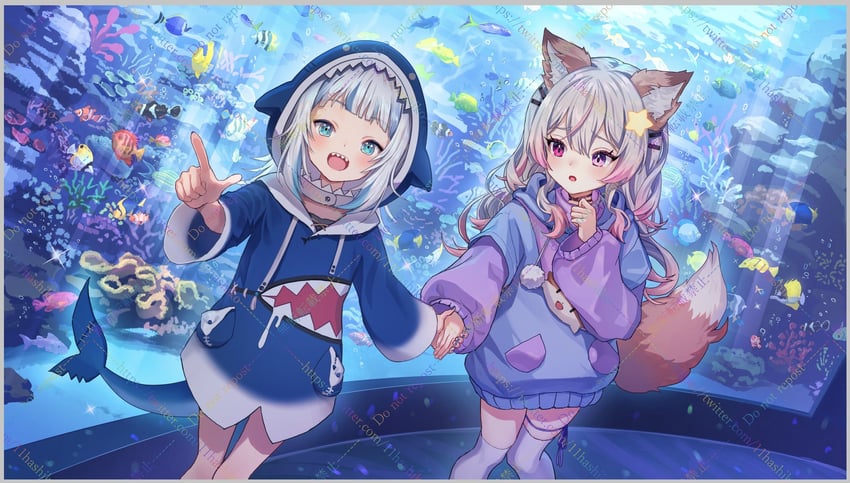 gawr gura and annytf (hololive and 2 more) drawn by hashiko_(neleven)