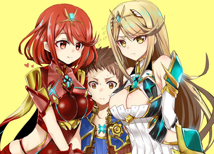 pyra, mythra, and rex (xenoblade chronicles and 1 more) drawn by shimaneko_(matarou99)