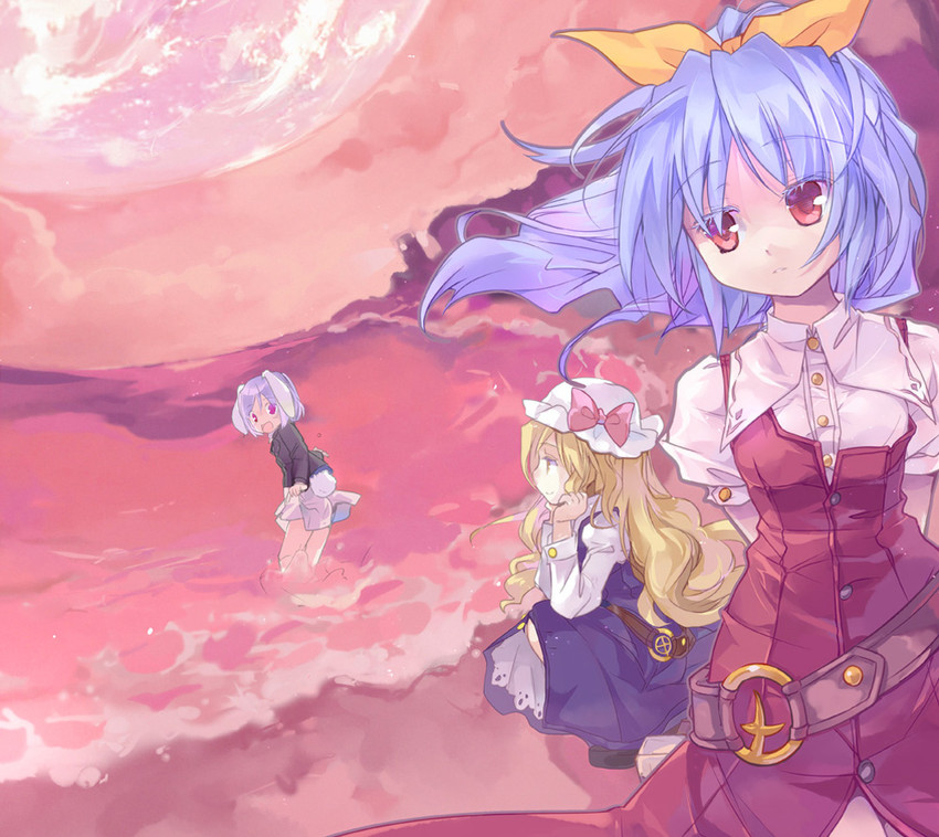 watatsuki no yorihime, watatsuki no toyohime, and reisen (touhou) drawn by kurudaz