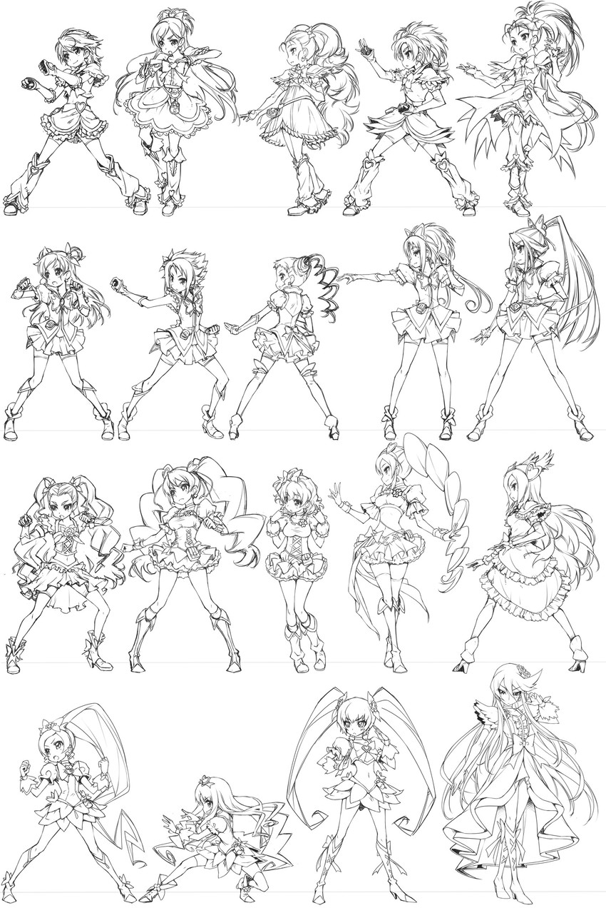 kurumi erika, misumi nagisa, hanasaki tsubomi, yukishiro honoka, higashi setsuna, and 33 more (precure and 7 more) drawn by haga_yui