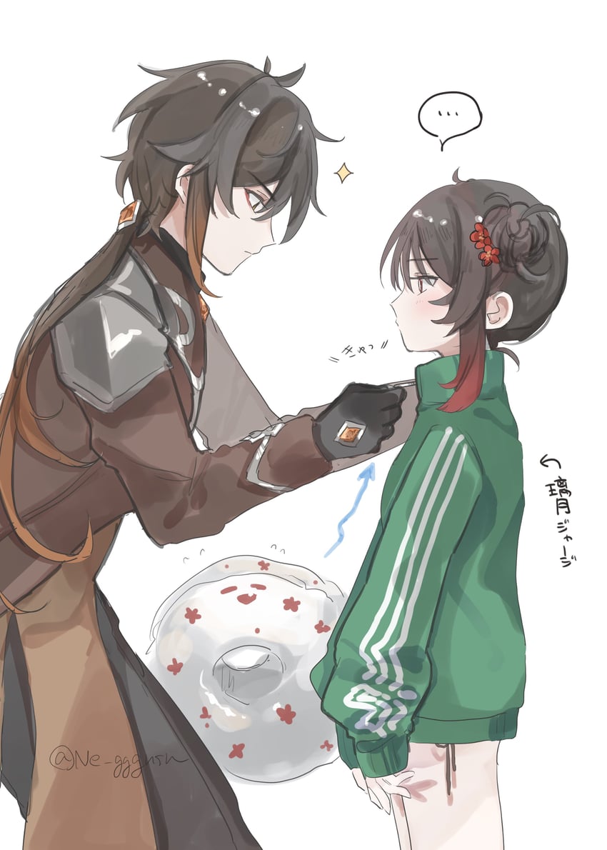 hu tao, zhongli, and boo tao (genshin impact) drawn by ne_gggnsn