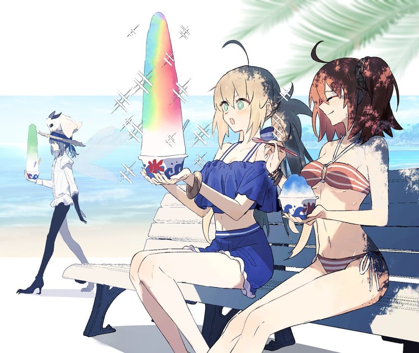 artoria pendragon, fujimaru ritsuka, artoria caster, oberon, and blanca (fate and 1 more) drawn by ninjin_(ne_f_g_o)