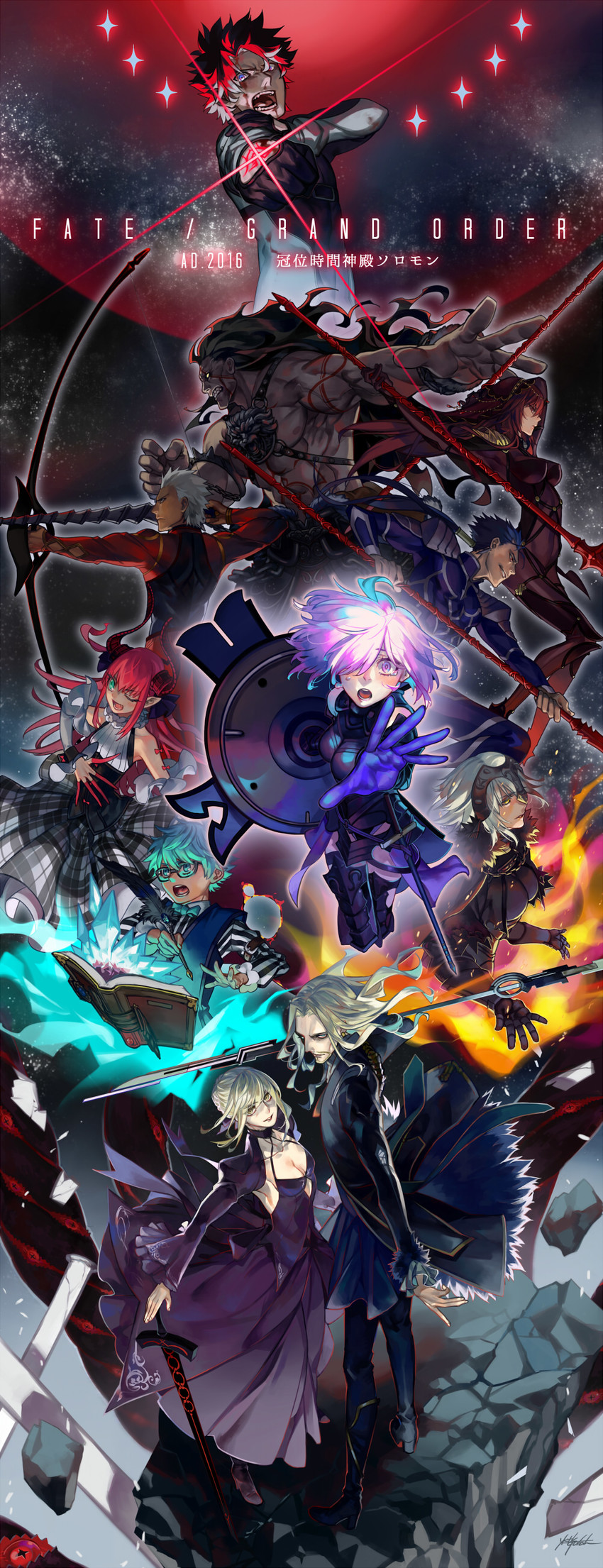 artoria pendragon, mash kyrielight, fujimaru ritsuka, scathach, saber alter, and 8 more (fate and 1 more) drawn by gotronix
