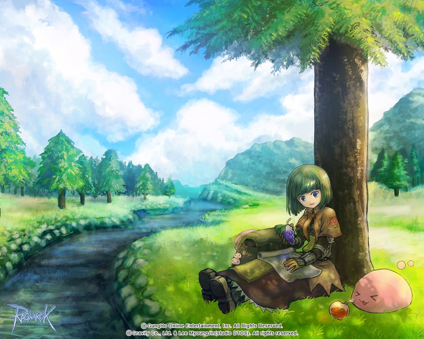 poring and swordsman (ragnarok online) drawn by mogukk