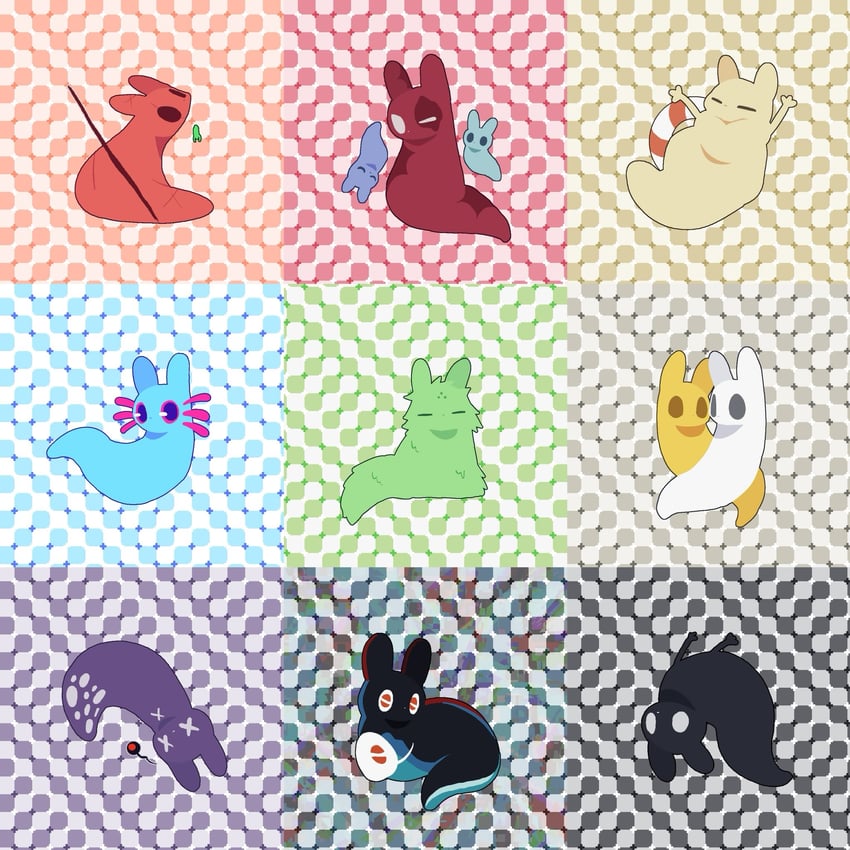 survivor, spearmaster, rivulet, artificer, hunter, and 5 more (rain world) drawn by illness_y910