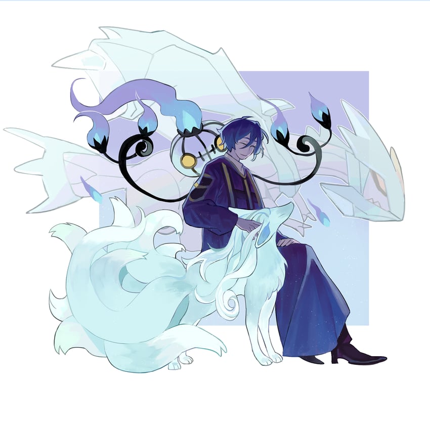 utsugi noriyuki, chandelure, alolan ninetales, and kyurem (pokemon and 1 more) drawn by yulei_yuuuuu