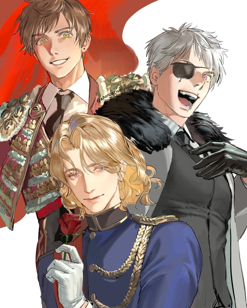 france, prussia, and spain (axis powers hetalia) drawn by zhongerweiyuan
