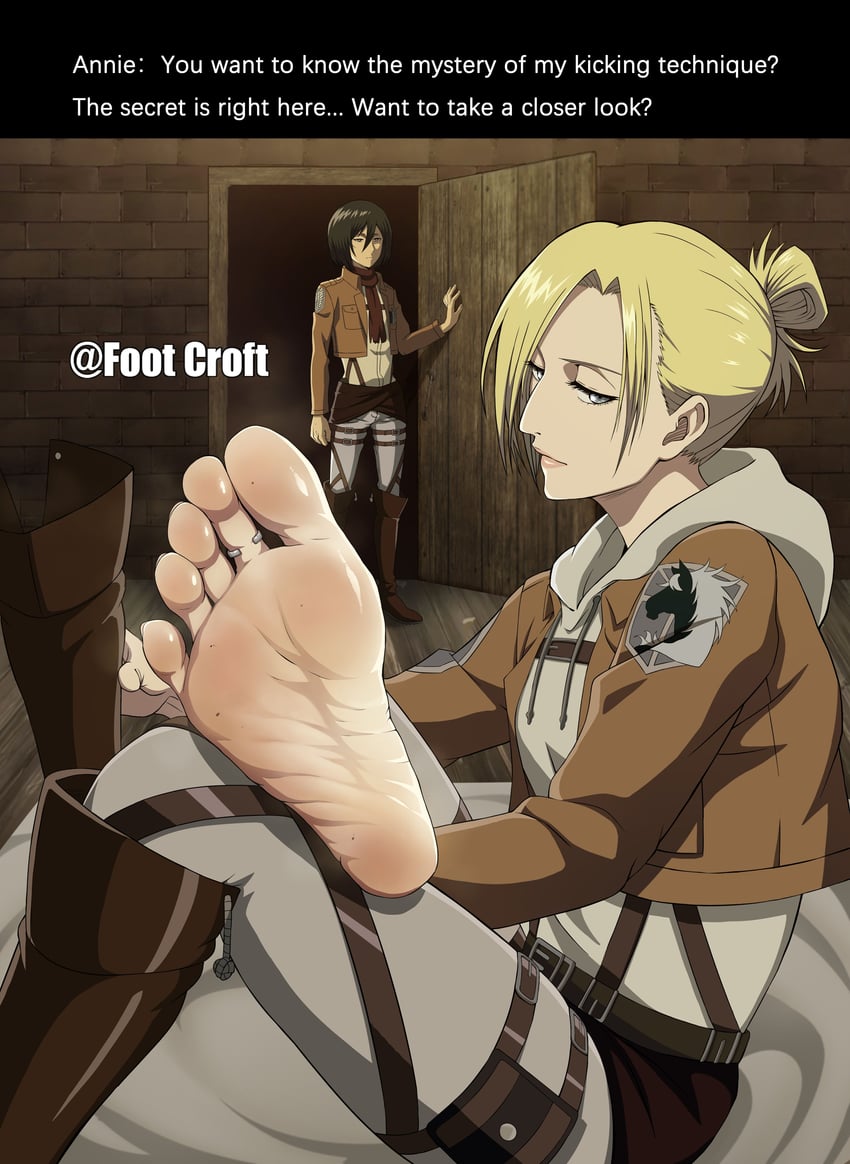 mikasa ackerman and annie leonhart (shingeki no kyojin) drawn by foot_croft