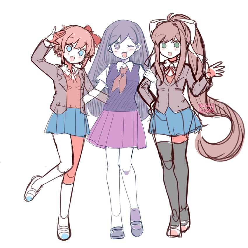 monika, mari, and sayori (omori and 1 more) drawn by kotohatoko510