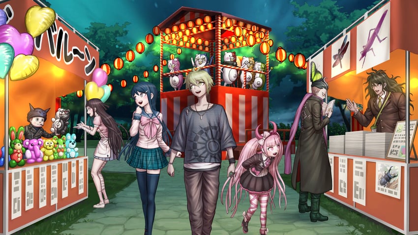 monokuma, tsumiki mikan, amami rantaro, maizono sayaka, gokuhara gonta, and 8 more (danganronpa and 5 more)