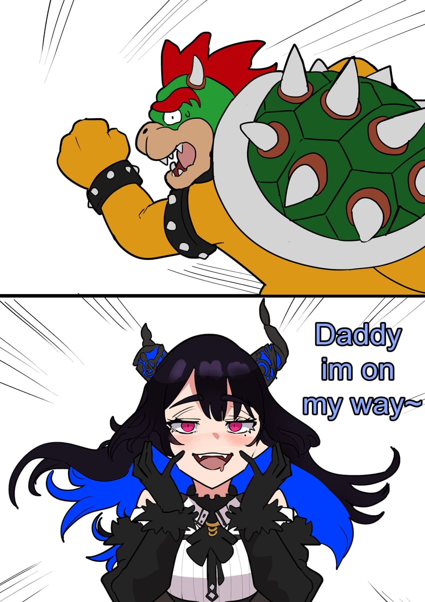 nerissa ravencroft and bowser (hololive and 2 more) drawn by koizumi_arata