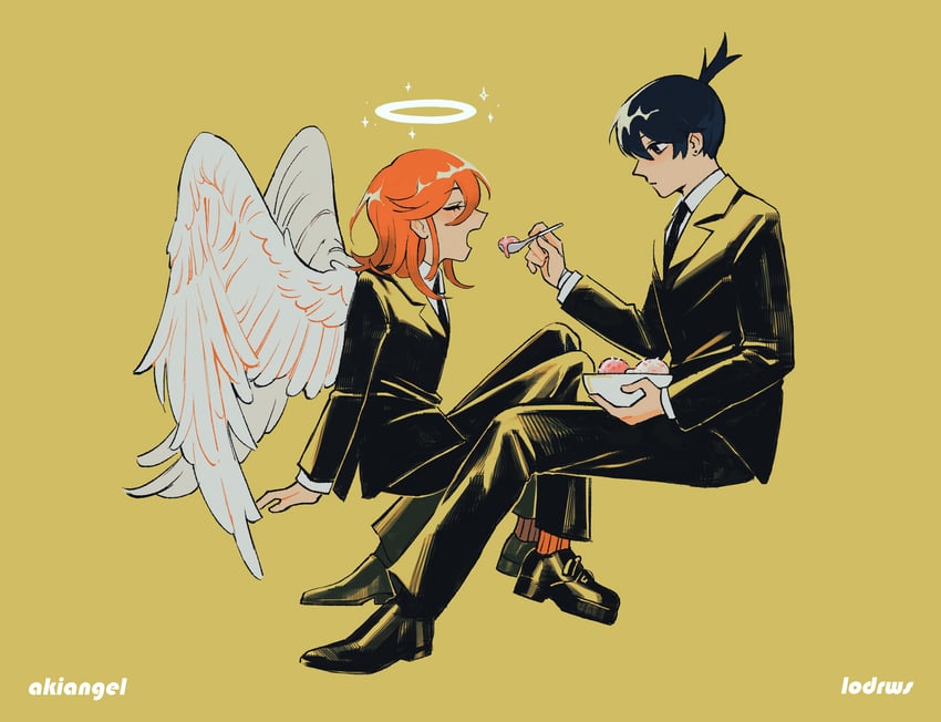 hayakawa aki and angel devil (chainsaw man) drawn by lodrws