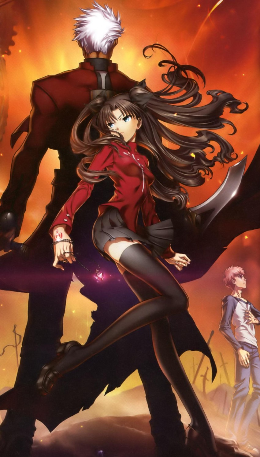 tohsaka rin, emiya shirou, and archer (fate and 1 more) drawn by yamanaka_kotetsu