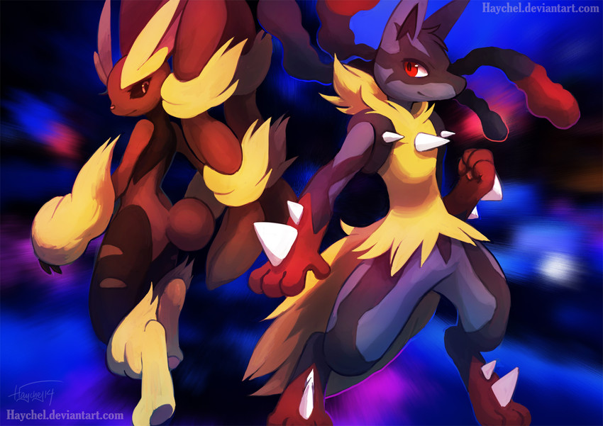 lucario, lopunny, mega lopunny, and mega lucario (pokemon and 1 more) drawn by haychel