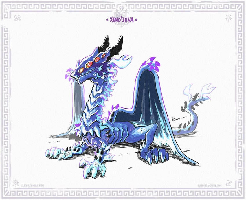 xeno'jiiva (monster hunter and 1 more) drawn by eliz0r