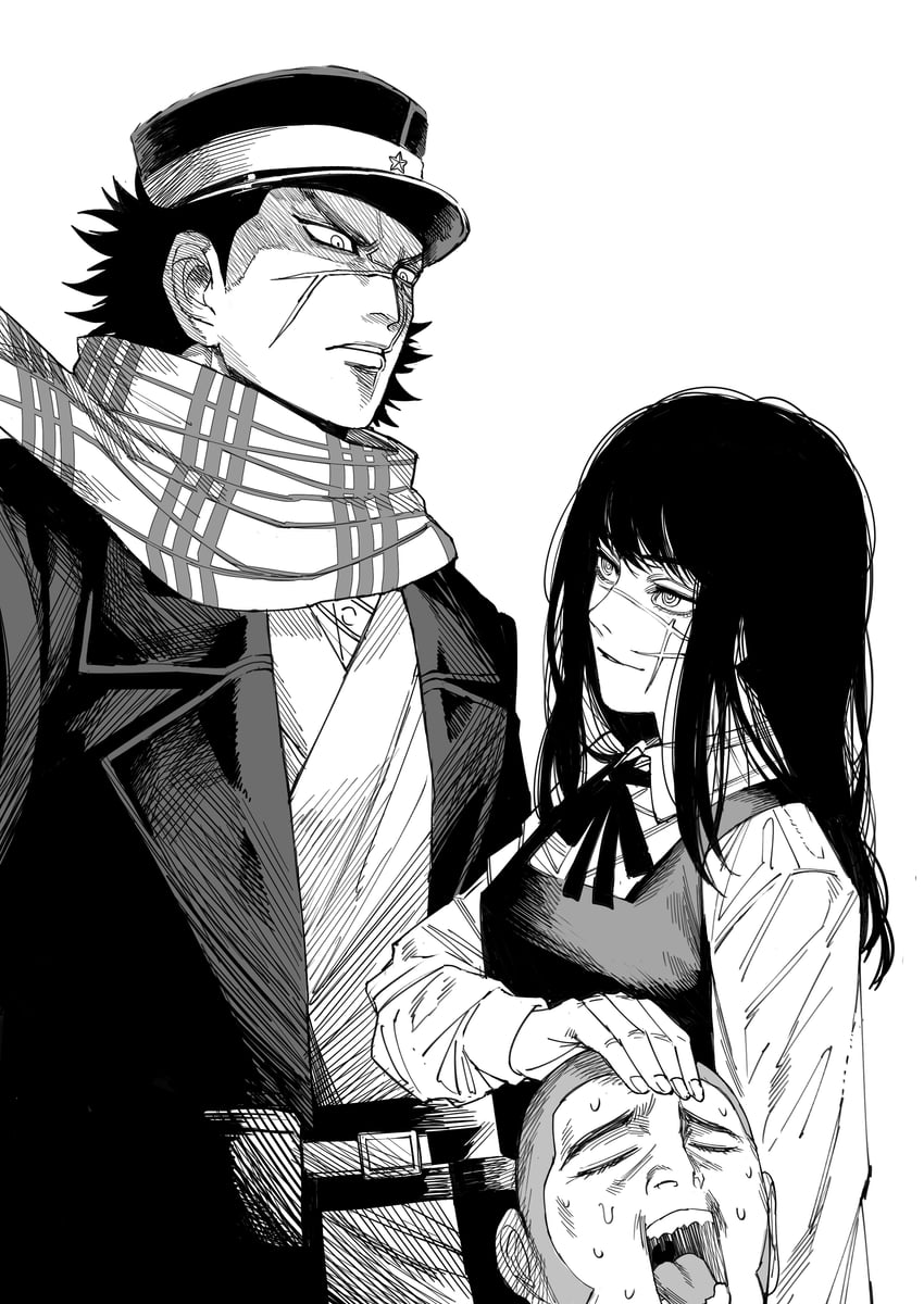 yoru, sugimoto saichi, and shiraishi yoshitake (chainsaw man and 1 more) drawn by zanki