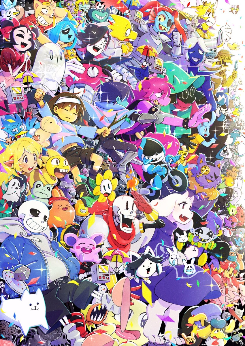 frisk, chara, sans, kris, papyrus, and 52 more (undertale and 1 more) drawn by neruco