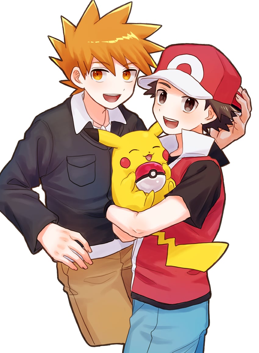 pikachu, red, and blue oak (pokemon and 1 more) drawn by mochi_(mocchi_p_2m)