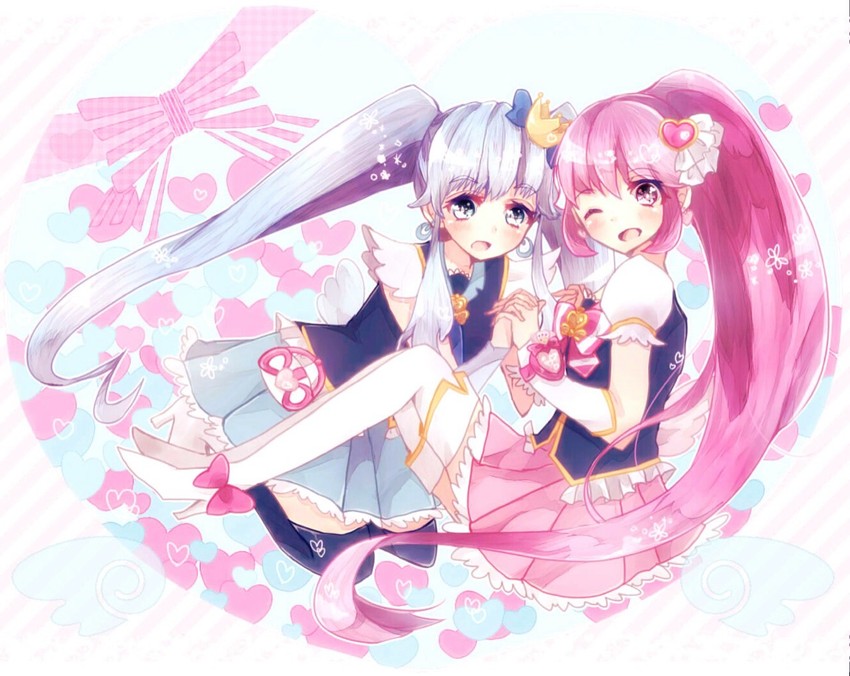 shirayuki hime, aino megumi, cure lovely, and cure princess (precure and 1 more) drawn by mizuki_(1925_mio)