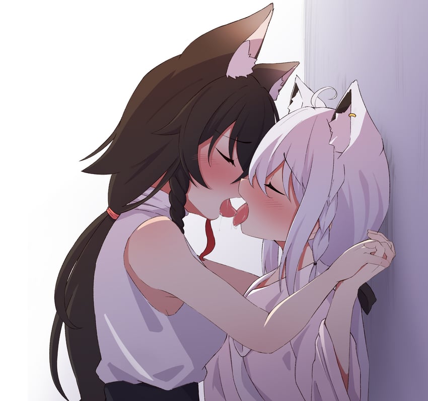 shirakami fubuki and ookami mio (hololive) drawn by rururaroru