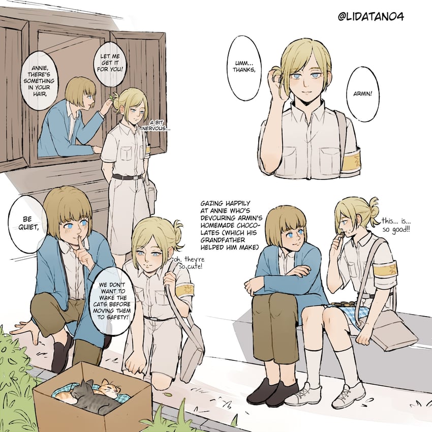armin arlert and annie leonhart (shingeki no kyojin) drawn by lida_(lidalida04)