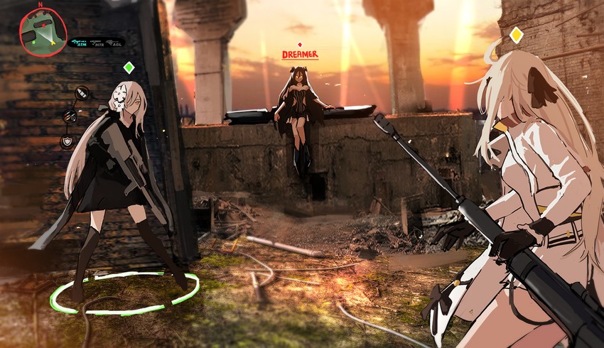 iws 2000, dreamer, and aug (girls' frontline) drawn by mmm_(ji1945)